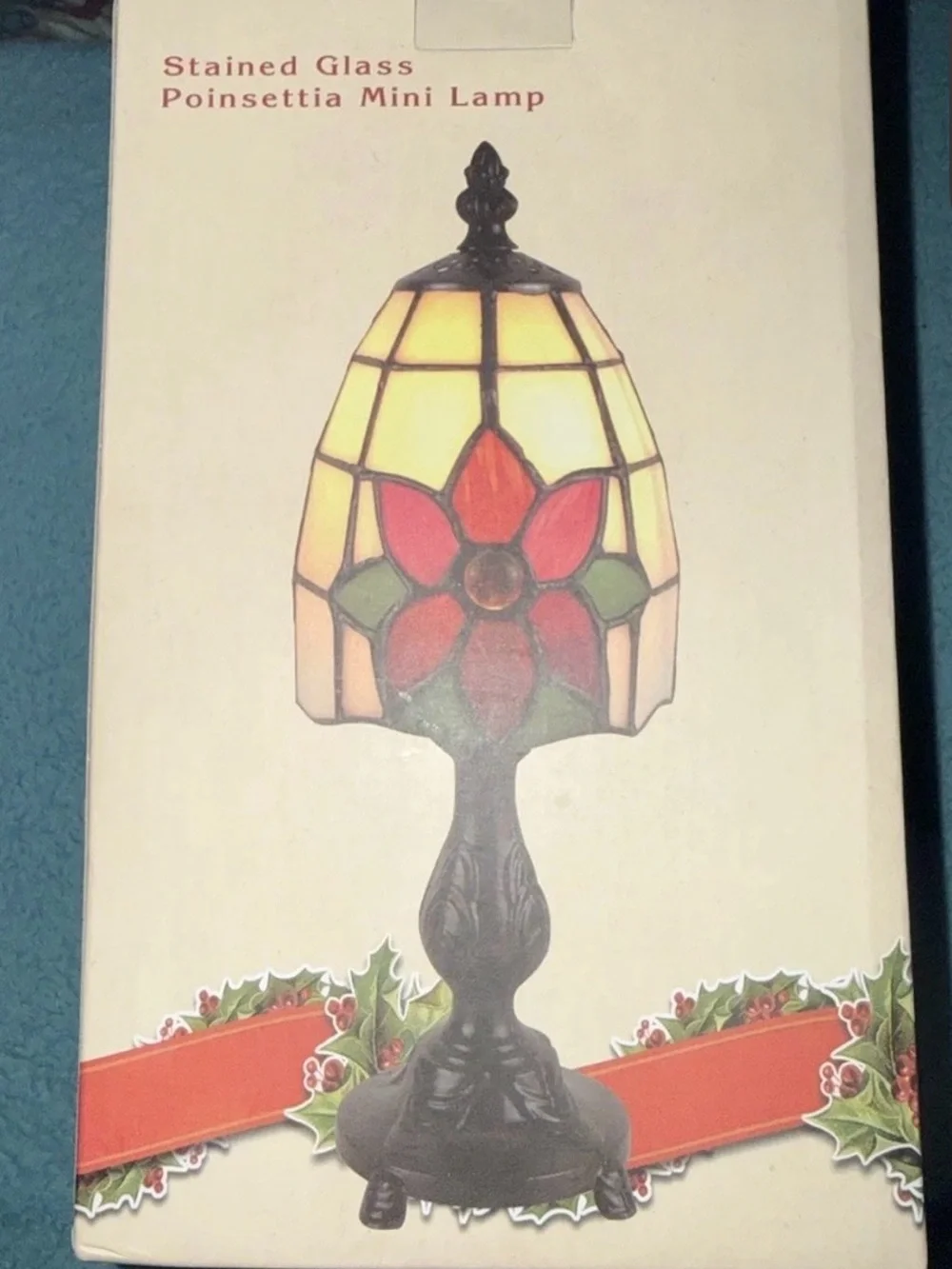 Cracker Barrel Stained Glass Poinsetta Mini Lamp